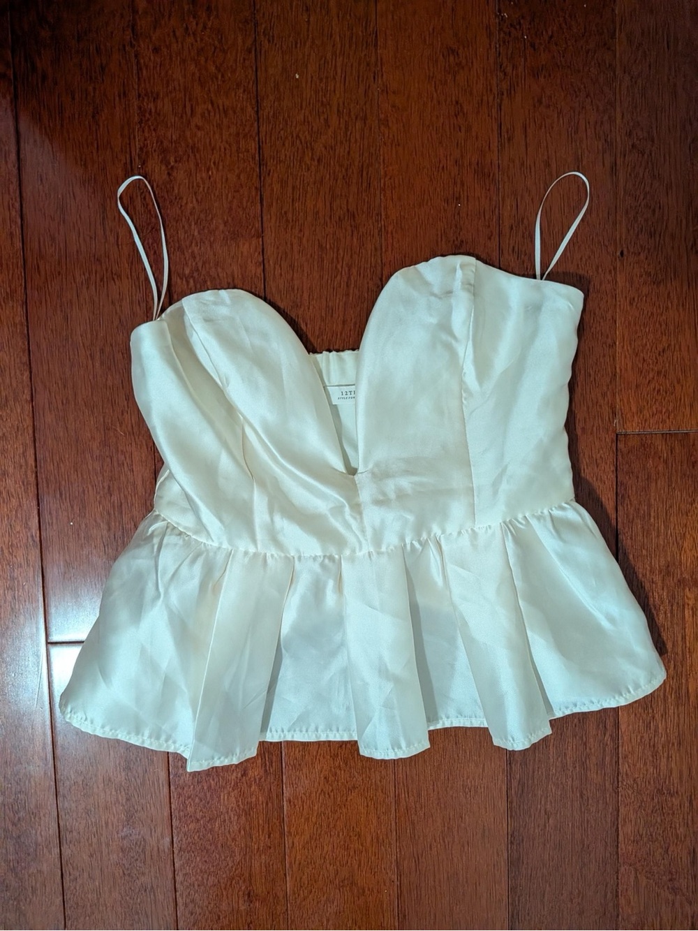12th Tribe Ivory Satin Peplum Corset Cami Top